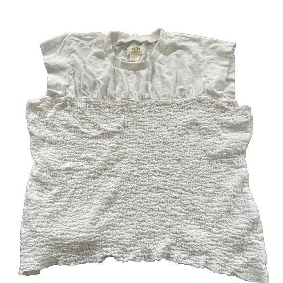 Maeve Tops - Maeve Anthropologie Ivory White Smocked Popcorn Texture Top Short Sleeve Size M